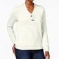 Karen Scott Suéter Henley Feminino de Algodão Branco Tamanho Pequeno Médio