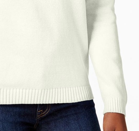Karen Scott Suéter Henley Feminino de Algodão Branco Tamanho Pequeno Médio