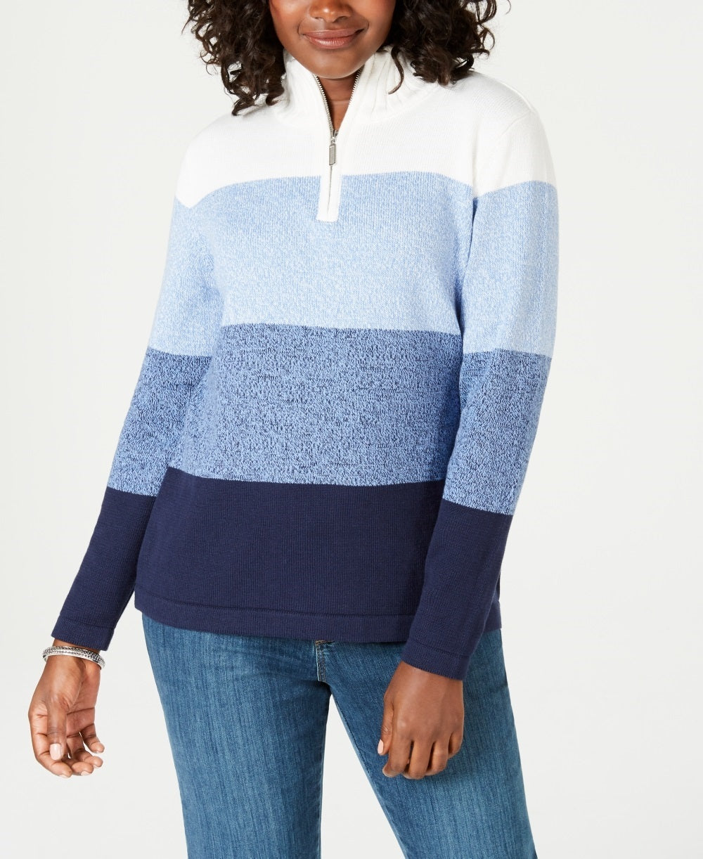 Karen Scott Suéter Listrado de Algodão Feminino Azul Tamanho Médio