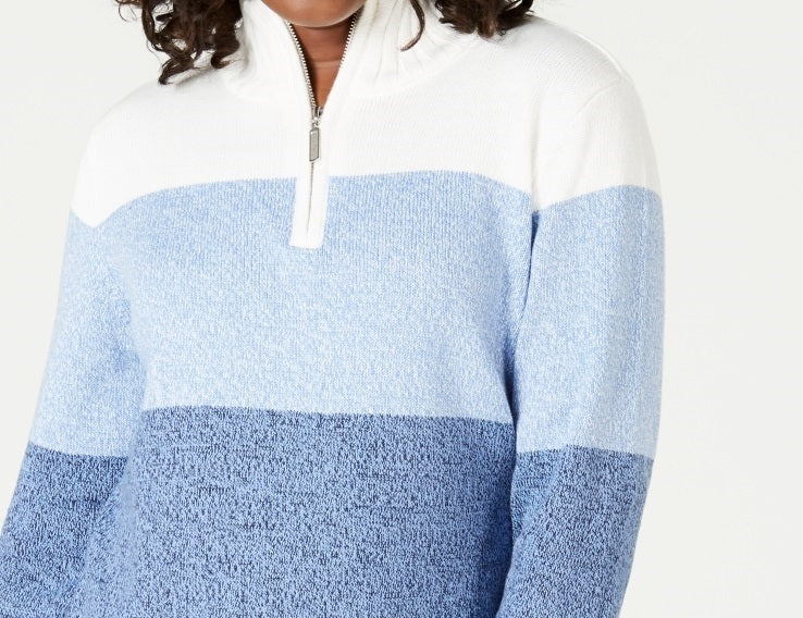 Karen Scott Suéter Listrado de Algodão Feminino Azul Tamanho Médio