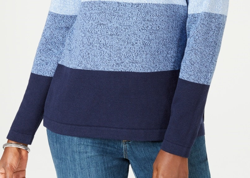 Karen Scott Suéter Listrado de Algodão Feminino Azul Tamanho Médio