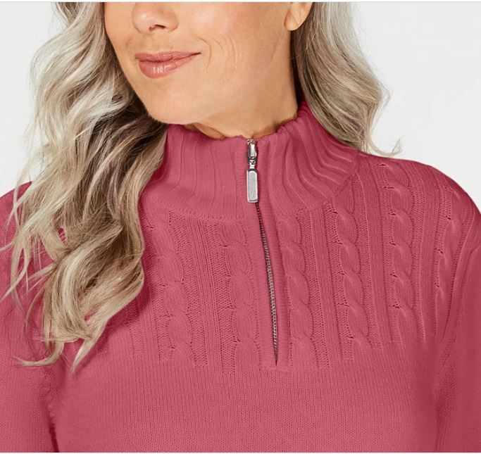 Karen Scott Suéter Feminino de Algodão com Zíper e Gola Alta Vermelho Tamanho Médio