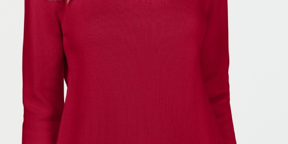 Karen Scott Suéter Feminino de Algodão com Zíper e Gola Alta Vermelho Brilhante Tamanho XXG
