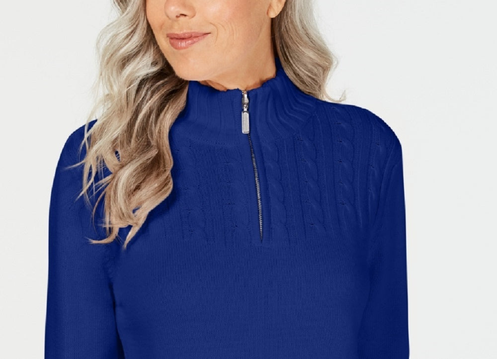 Karen Scott Suéter Feminino de Algodão com Gola Moletom Azul Tamanho Pequeno Médio