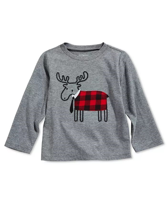 Camiseta infantil First Impressions com apliques de alce para meninos, cinza, tamanho 18 meses