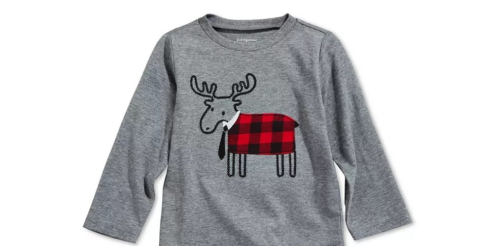 Camiseta infantil First Impressions com apliques de alce para meninos, cinza, tamanho 18 meses