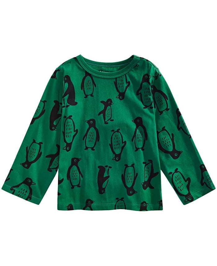 Camiseta de algodão com estampa de pinguim First Impressions para meninos, verde escuro, tamanho 3 a 6 meses
