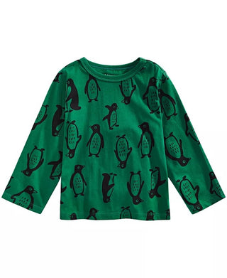 Camiseta de algodão com estampa de pinguim First Impressions para meninos, verde escuro, tamanho 3 a 6 meses