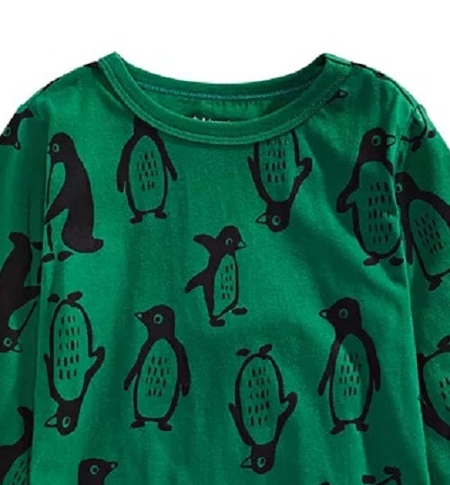 Camiseta de algodão com estampa de pinguim First Impressions para meninos, verde escuro, tamanho 3 a 6 meses