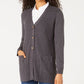 Karen Scott Cardigan Feminino com Botões Frontais e Pontos Mistos, Cor Carvão, Tamanho Extra Pequeno