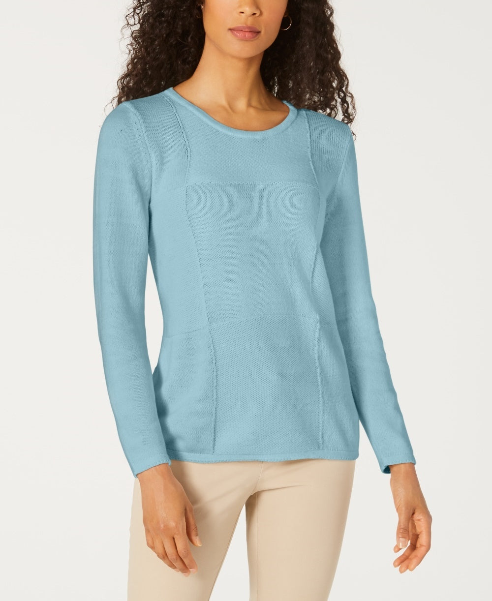 Karen Scott Suéter Feminino Patchwork com Ponto Azul Tamanho P