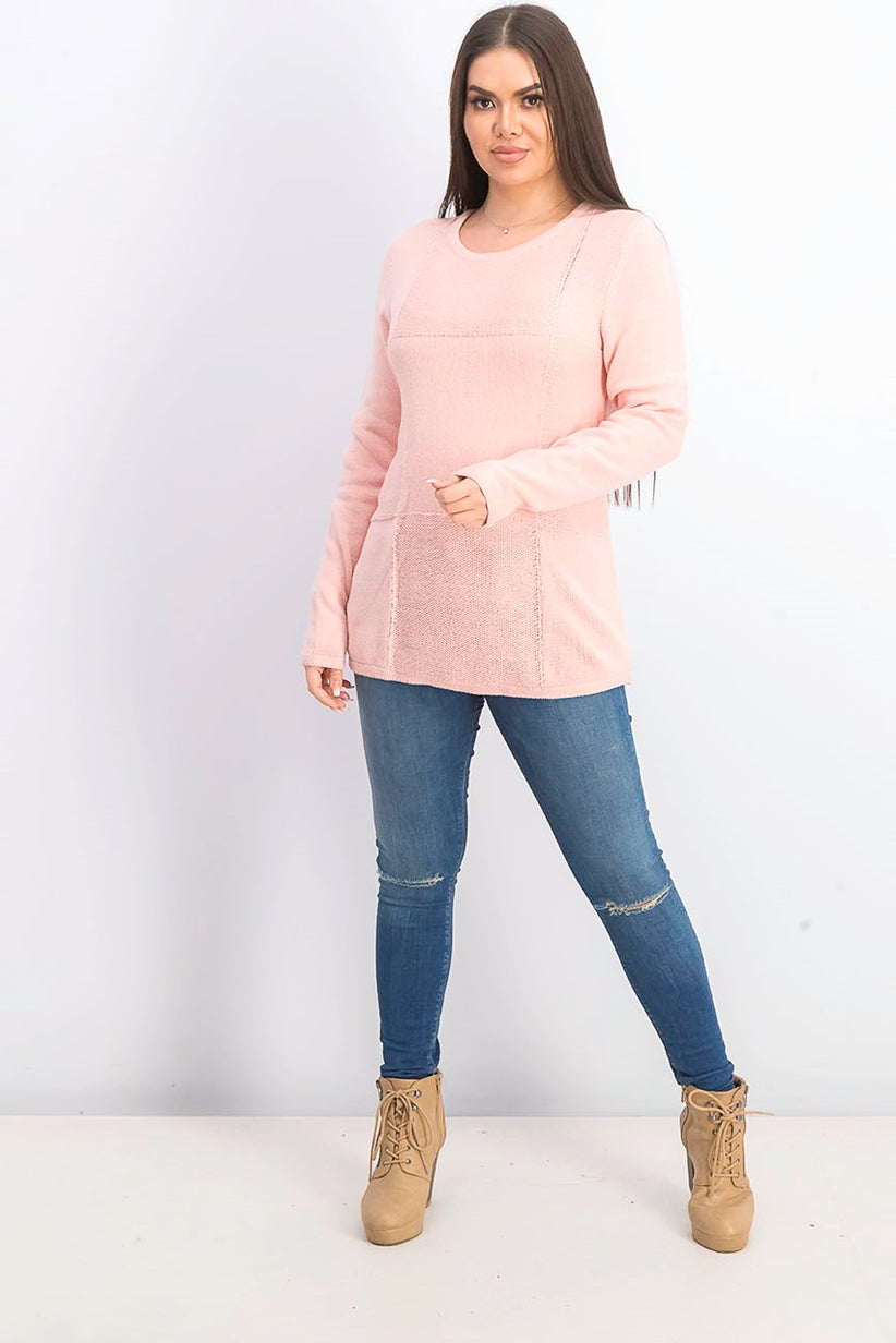 Karen Scott Suéter Feminino Patchwork com Ponto Rosa Tamanho Extra Grande