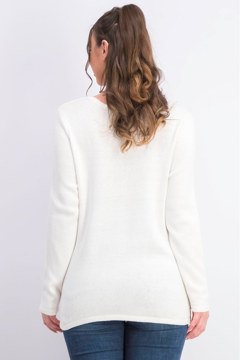 Karen Scott Suéter Feminino Patchwork com Ponto Branco Tamanho Extra Pequeno