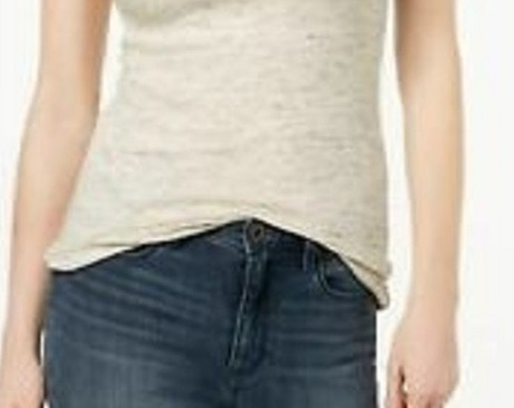 Blusa feminina Maison Jules com decote redondo, bege, tamanho médio