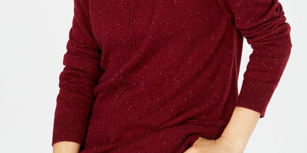 Karen Scott Suéter Feminino Gola Falsa com Brilho Vermelho Tamanho Grande