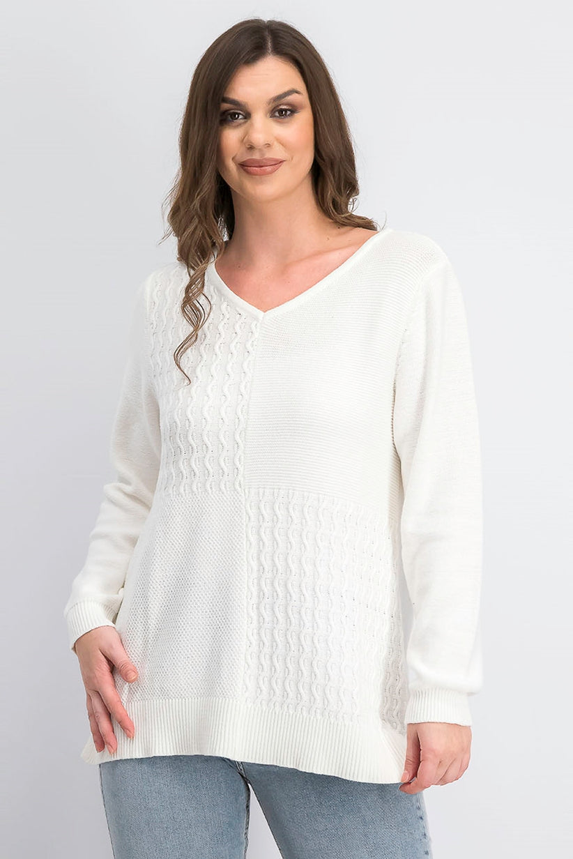 Karen Scott Suéter Feminino de Algodão com Ponto Misto Branco Tamanho Grande