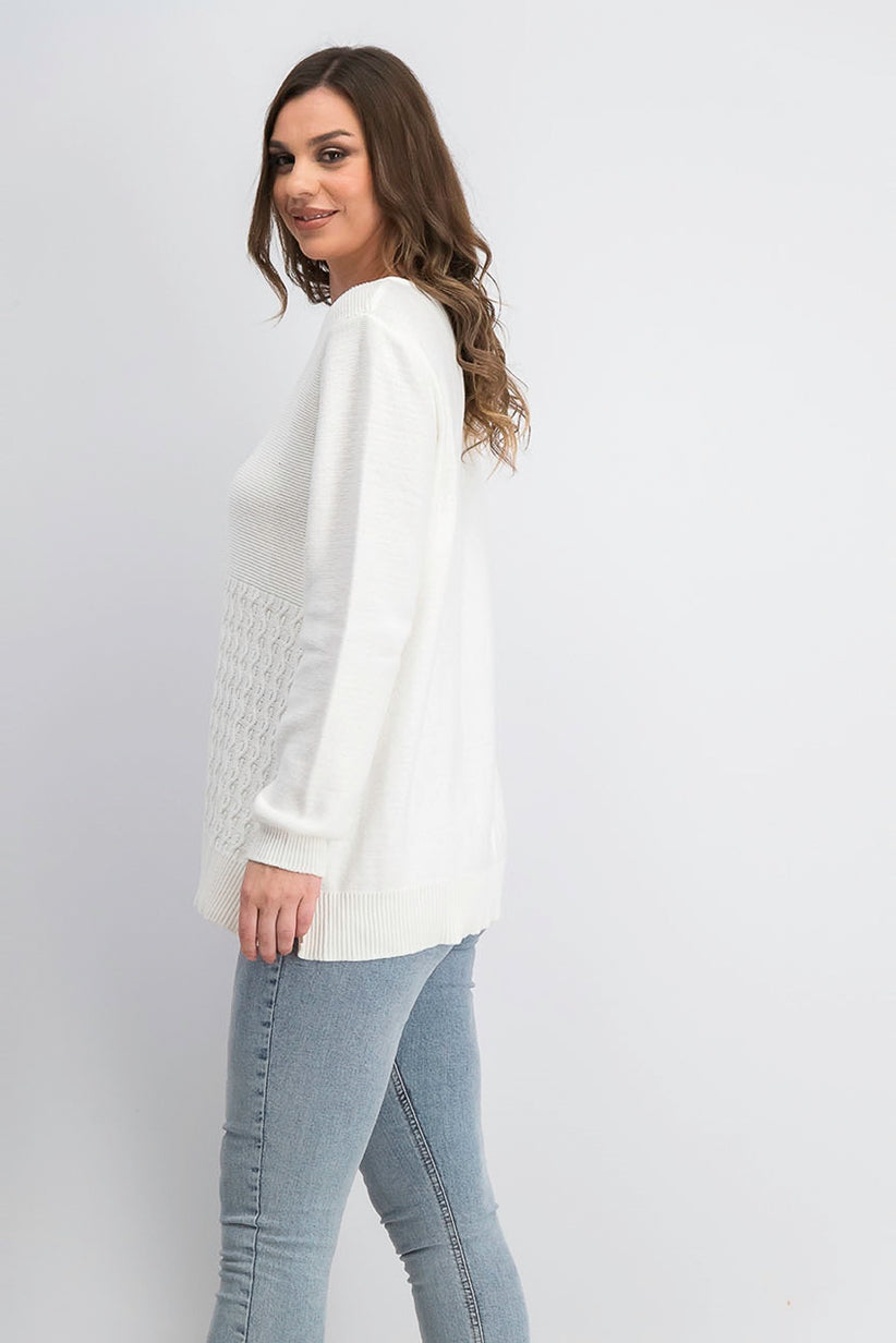 Karen Scott Suéter Feminino de Algodão com Ponto Misto Branco Tamanho Grande