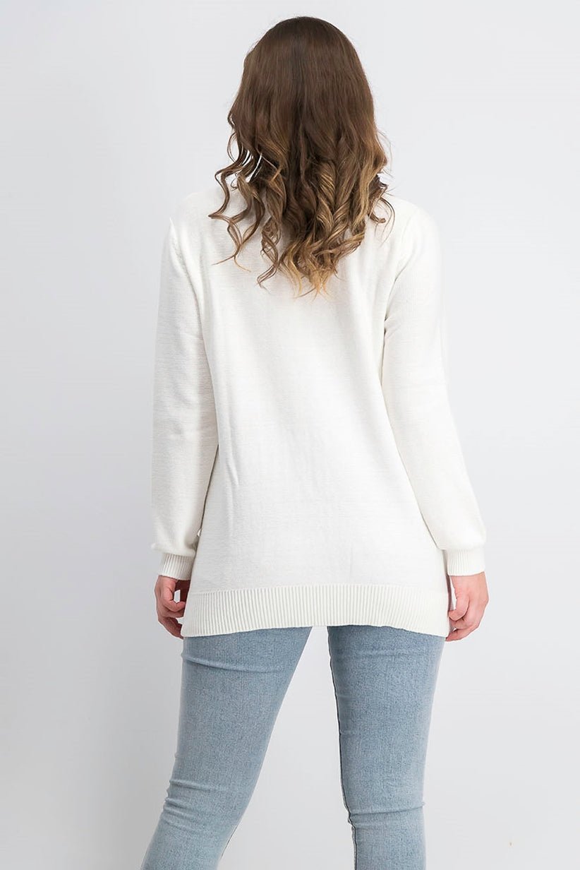 Karen Scott Suéter Feminino de Algodão com Ponto Misto Branco Tamanho Grande