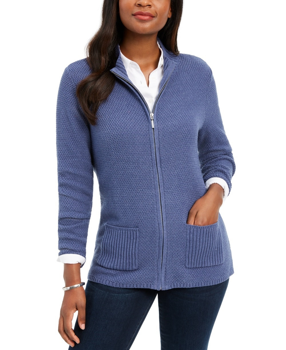 Karen Scott Cardigan Feminino Texturizado com Zíper Frontal Azul Tamanho XS