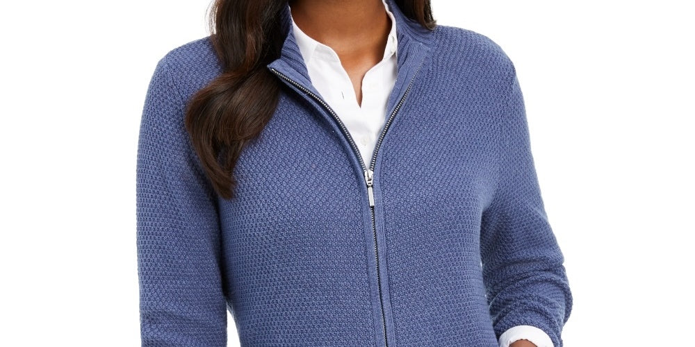 Karen Scott Cardigan Feminino Texturizado com Zíper Frontal Azul Tamanho XS