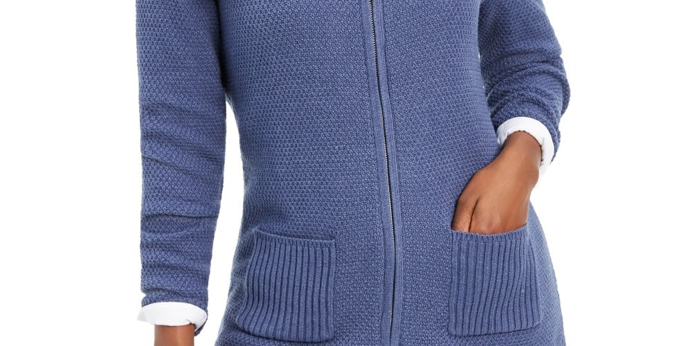 Karen Scott Cardigan Feminino Texturizado com Zíper Frontal Azul Tamanho XS