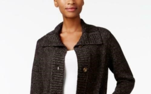 Karen Scott Cardigan Feminino com Botões Frontais e Gola Xale Preto Tamanho XS