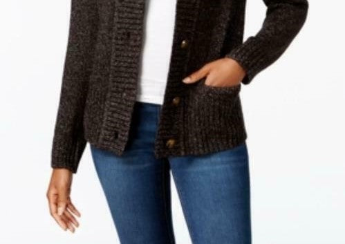 Karen Scott Cardigan Feminino com Botões Frontais e Gola Xale Preto Tamanho XS