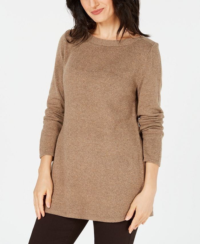 Túnica feminina Karen Scott lisa com bainha curva, marrom, tamanho médio