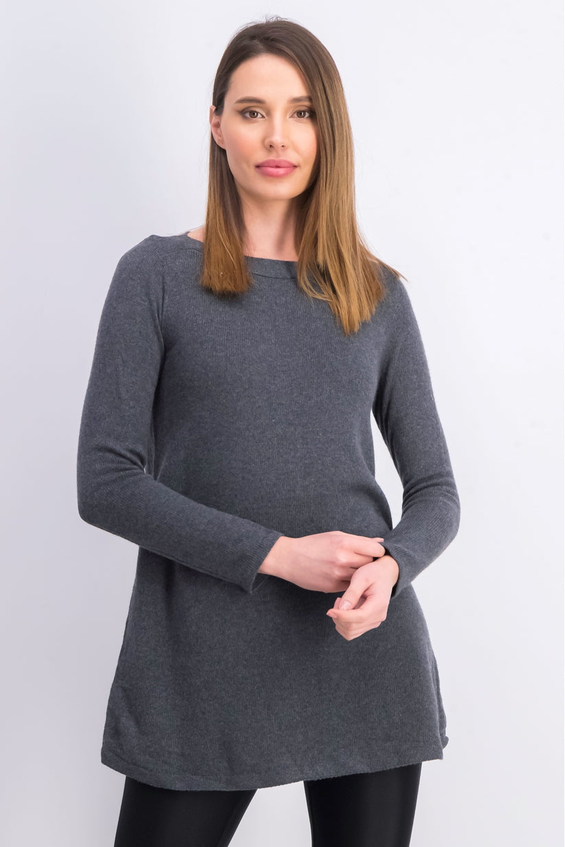 Túnica feminina Karen Scott lisa com bainha curva, cor carvão, tamanho extra grande