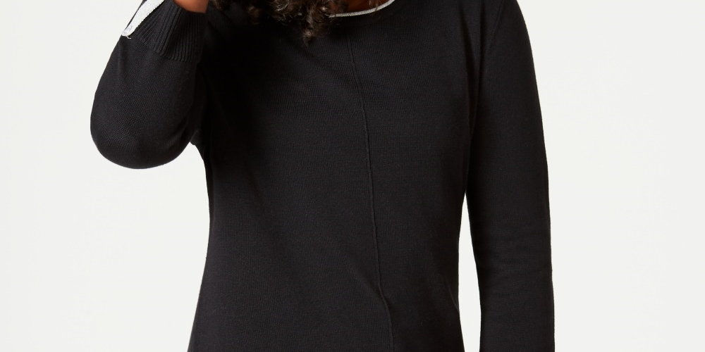 Suéter de algodão feminino Karen Scott, preto, tamanho médio