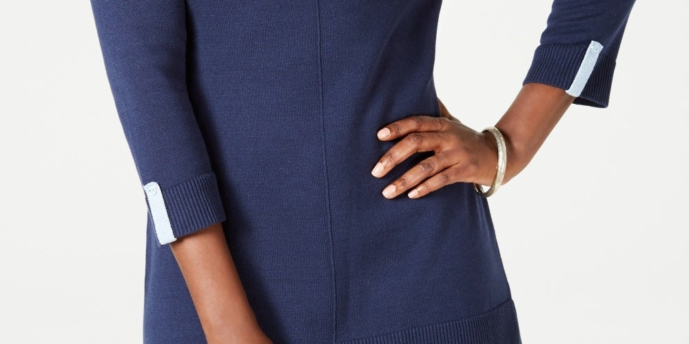 Suéter de algodão feminino Karen Scott, azul, tamanho grande