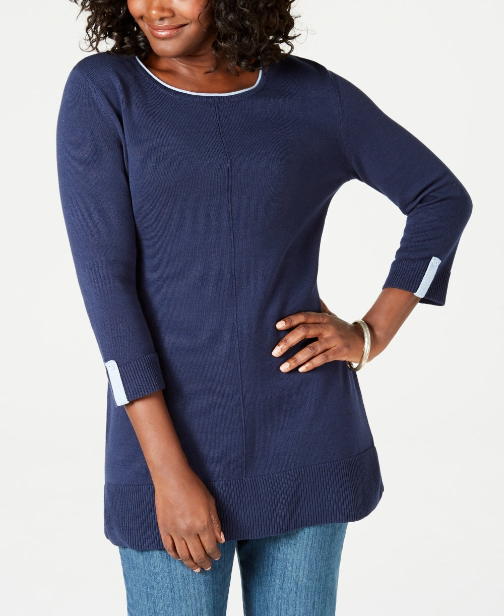 Karen Scott Suéter Feminino de Algodão Azul Marinho Tamanho Médio