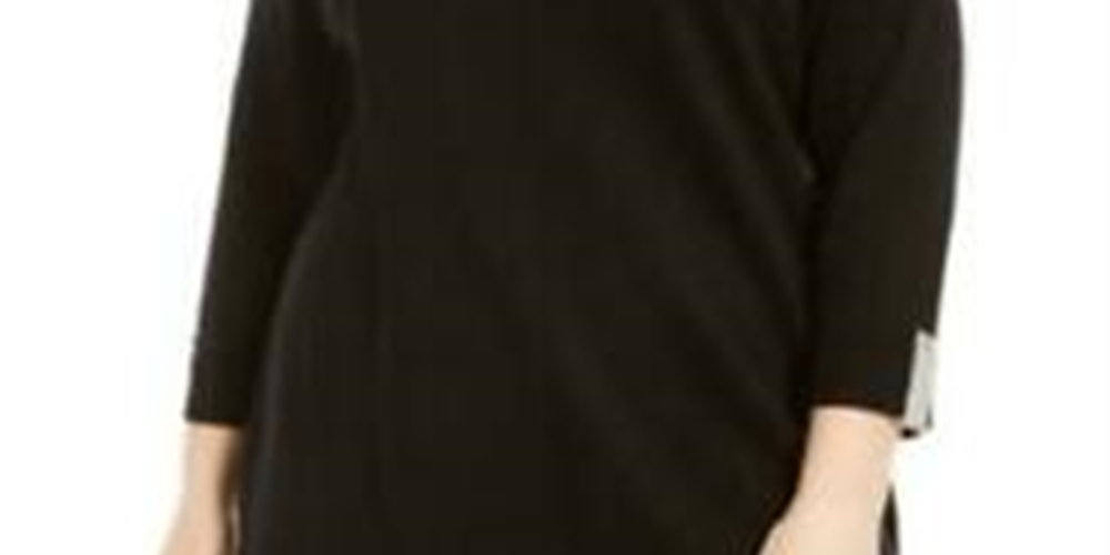 Karen Scott Suéter Feminino de Algodão com Gola Alta Preto Tamanho 1X