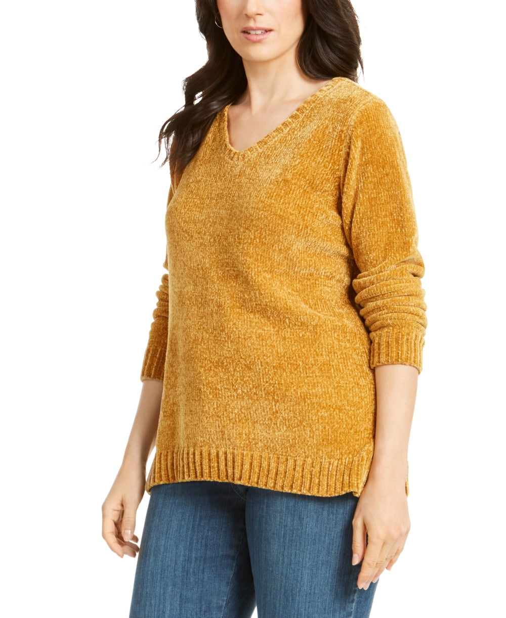 Karen Scott Suéter Feminino Gola V Chenille Dourado Tamanho XXG