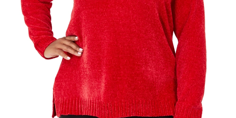 Karen Scott Suéter Feminino Plus Chenille Gola V Vermelho Tamanho 0X