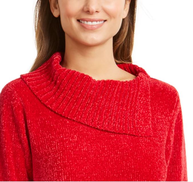 Karen Scott Suéter Feminino Gola Envelope Chenille Vermelho Tamanho Pequeno Médio