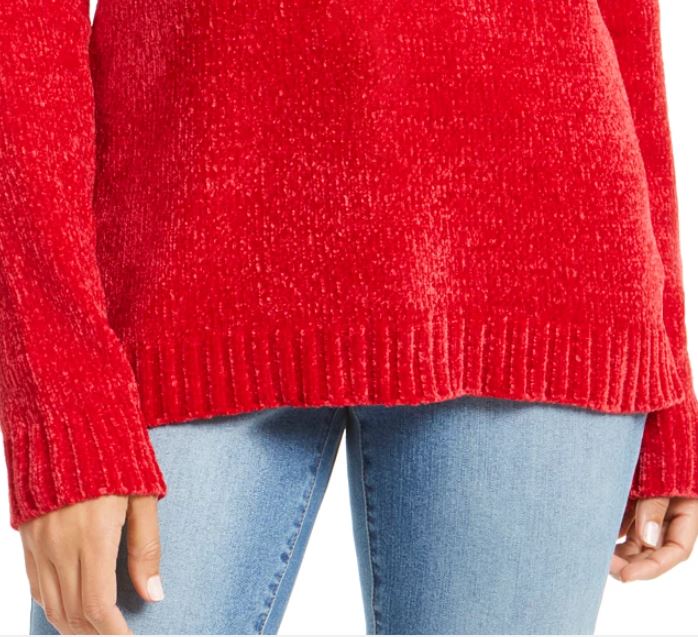 Karen Scott Suéter Feminino Gola Envelope Chenille Vermelho Tamanho Pequeno Médio