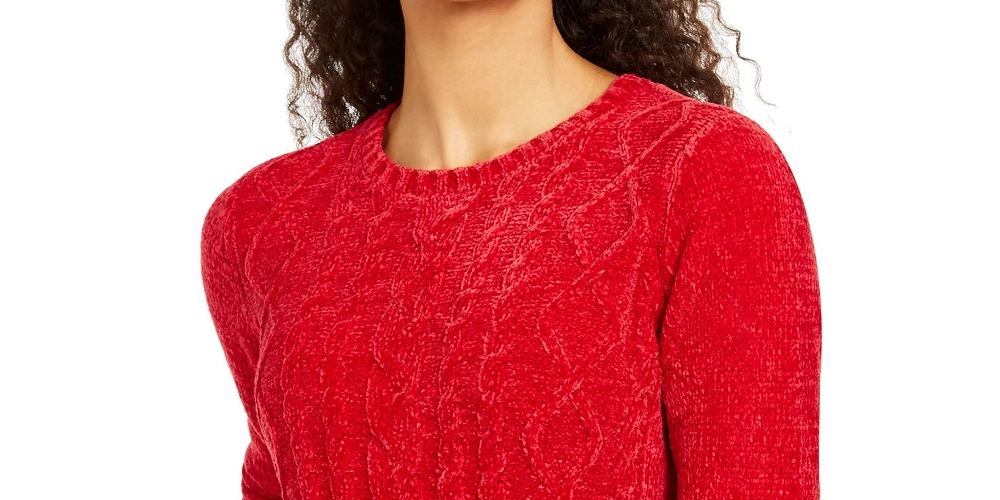 Karen Scott Suéter Feminino em Tricô de Chenille, Vinho Brilhante, Tamanho Extra Grande