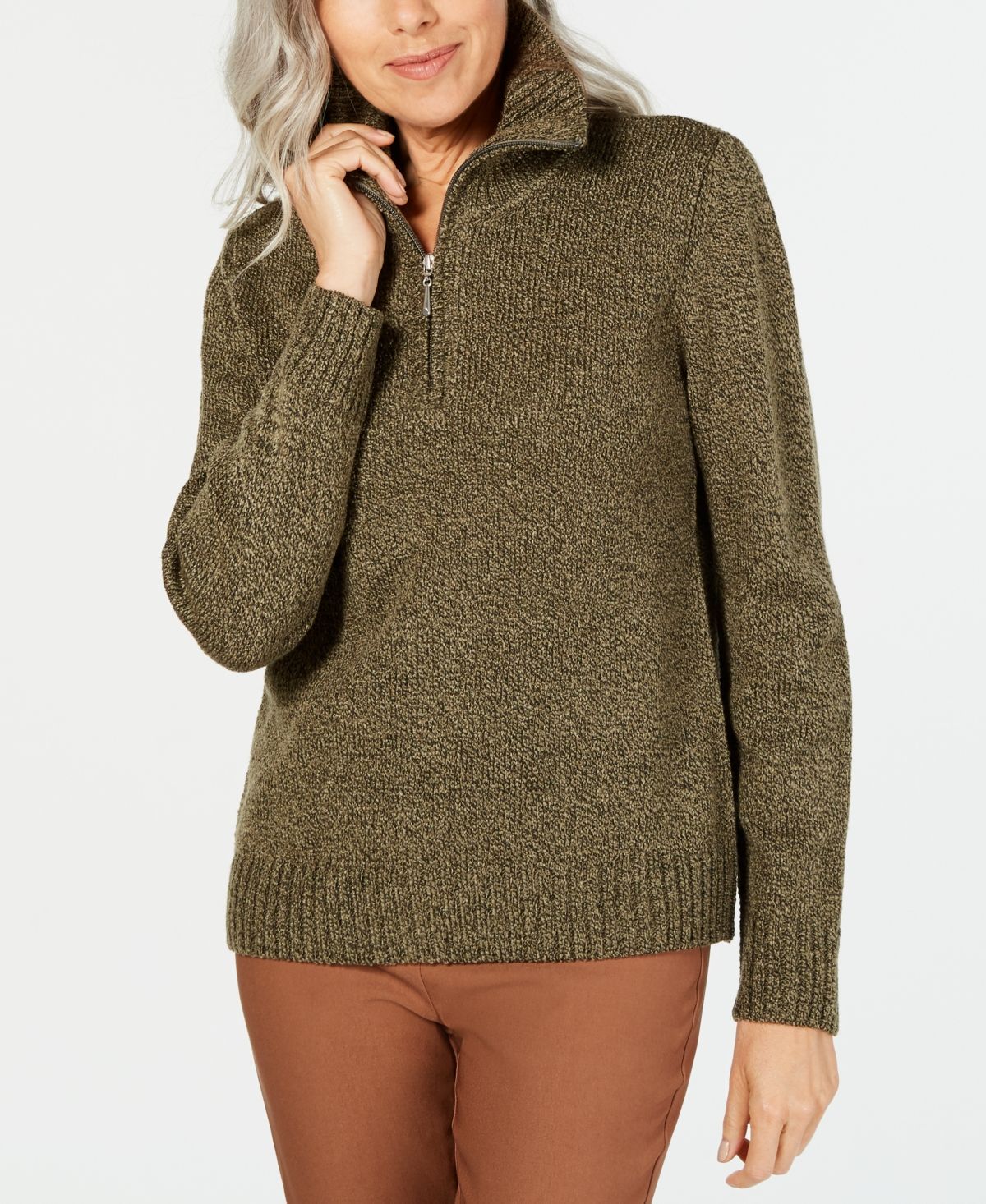 Karen Scott Suéter Feminino Petite de Malha Marmorizada Verde Tamanho Petit
