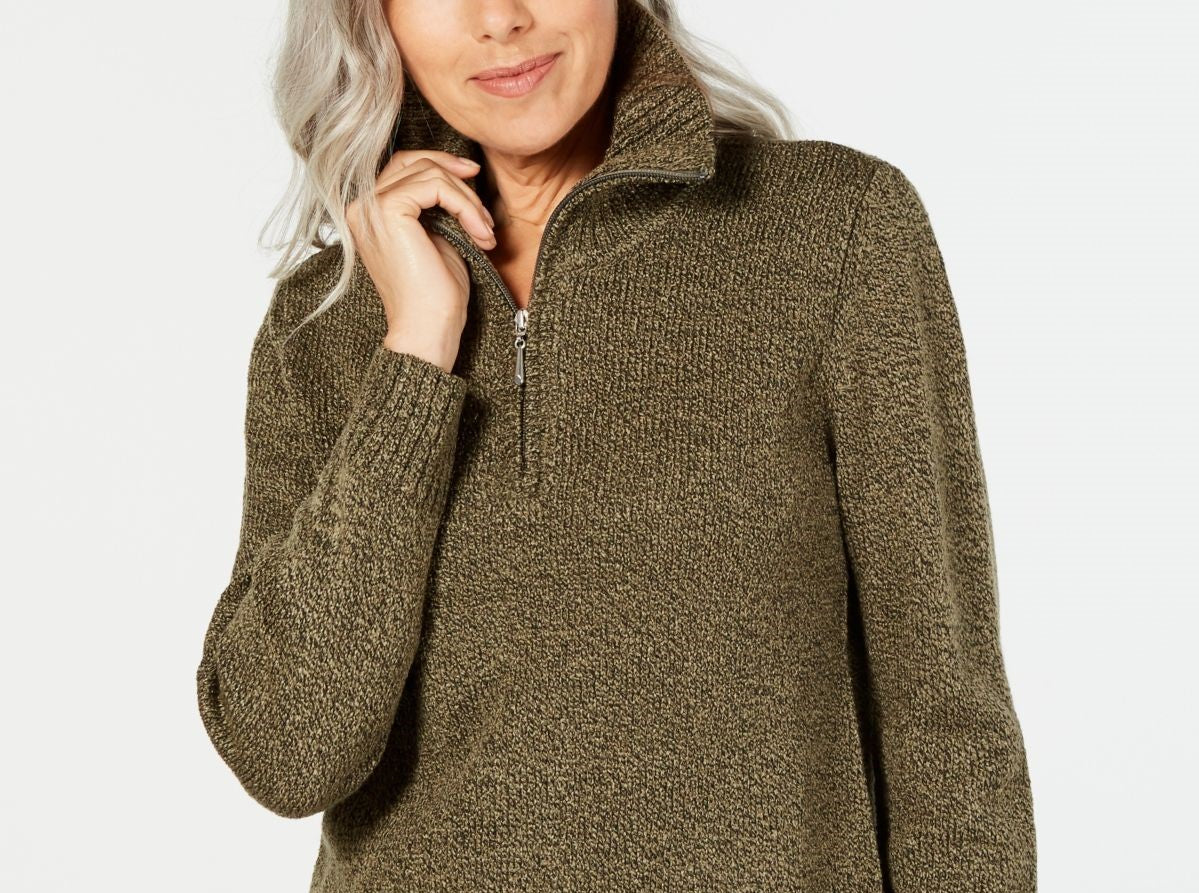 Karen Scott Suéter Feminino Petite de Malha Marmorizada Verde Tamanho Petit