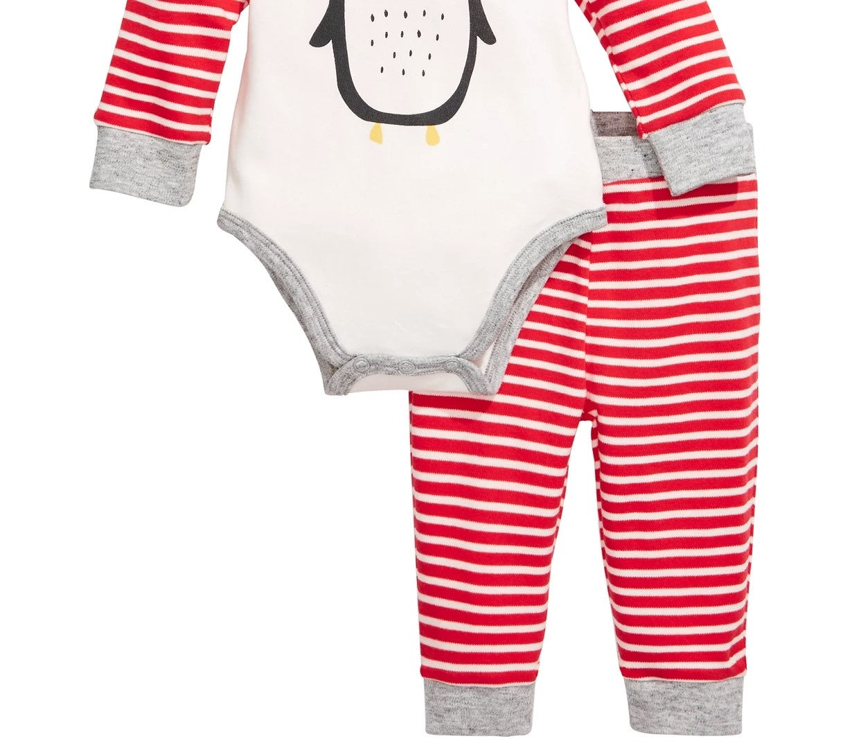 Conjunto de body e calça pinguim de algodão First Impressions para bebês meninos, 2 peças, branco, tamanho 6-9 meses