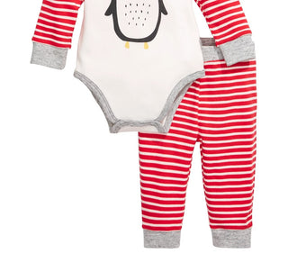 Conjunto de body e calça pinguim de algodão First Impressions para bebês meninos, 2 peças, branco, tamanho 6-9 meses