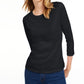 Camiseta feminina lisa com manga 3/4 Maison Jules, preta, tamanho grande