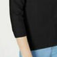 Camiseta feminina lisa Maison Jules com manga 3/4, preta, tamanho médio