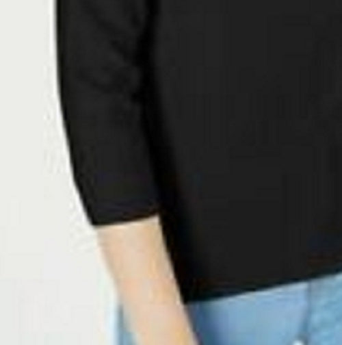 Camiseta feminina lisa Maison Jules com manga 3/4, preta, tamanho médio