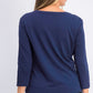 Camiseta feminina lisa com manga 3/4 Maison Jules, azul-marinho, tamanho grande