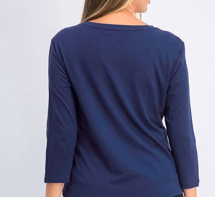 Camiseta feminina lisa com manga 3/4 Maison Jules, azul-marinho, tamanho grande