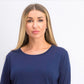 Camiseta feminina lisa com manga 3/4 Maison Jules, azul-marinho, tamanho grande