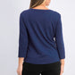 Camiseta feminina lisa Maison Jules com manga 3/4, azul-marinho, tamanho médio