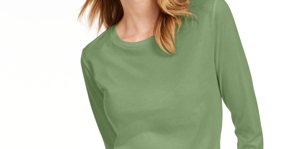 Camiseta feminina lisa com manga 3/4 Maison Jules, verde, tamanho pequeno